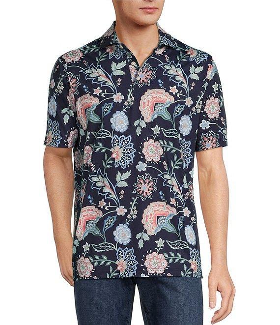 Hart Schaffner Marx Luxury Performance Short Sleeve Dark Floral Paisley Polo Shirt Product Image