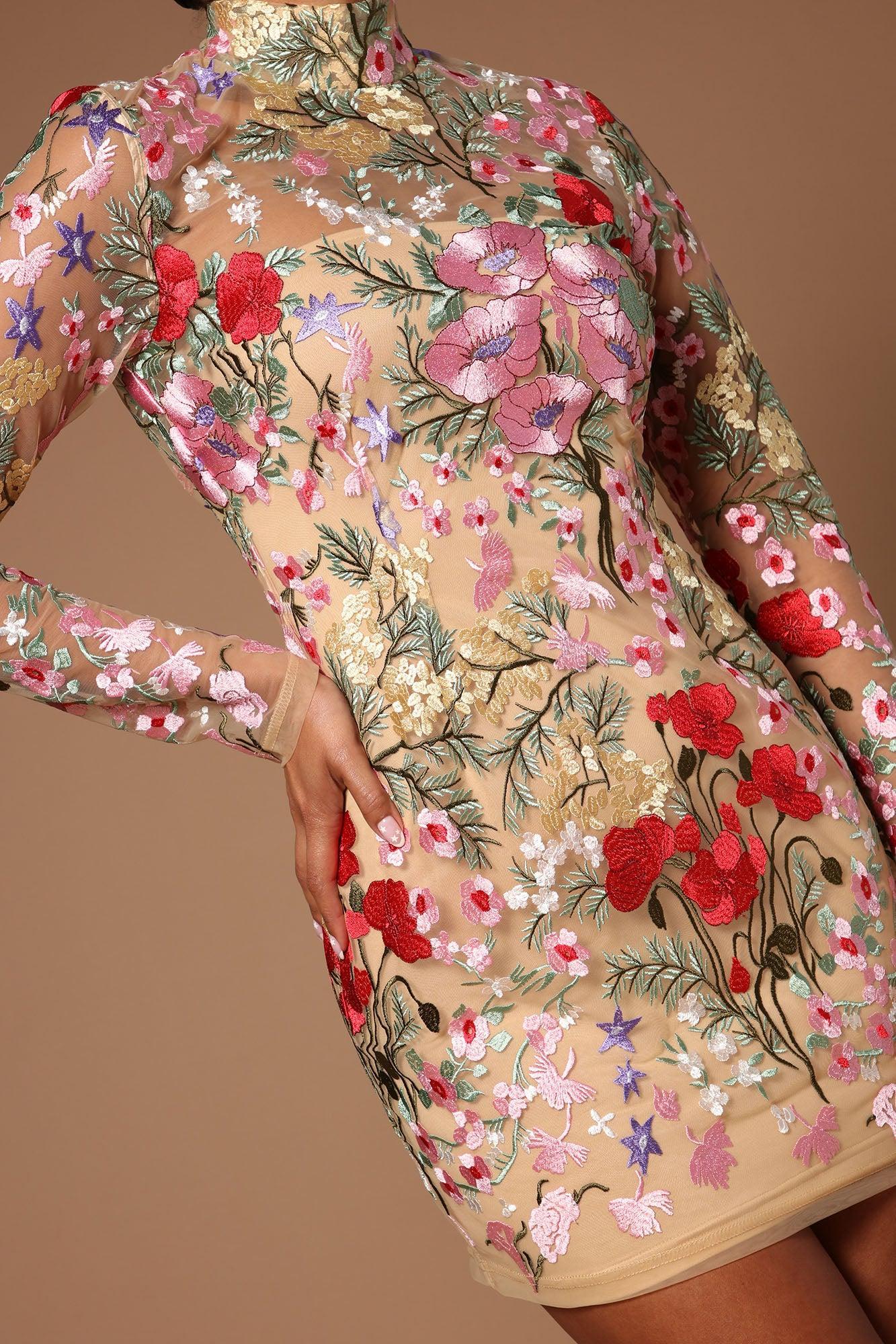 Erin Embroidered Mini Dress - Nude/combo Product Image