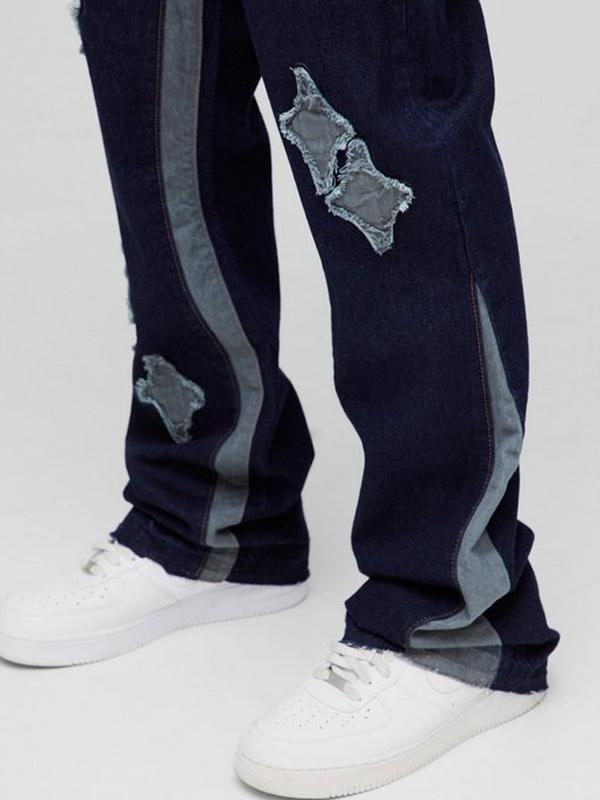 Men's Colour Block Print Loose Jeans Product Image