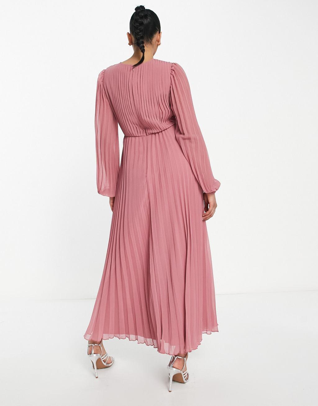 ASOS DESIGN pleated bodice plunge neck midi dress Product Image