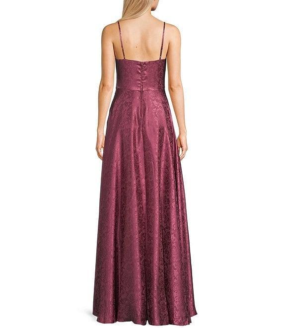 B. Darlin V-Neck Side Slit Satin Gown Product Image