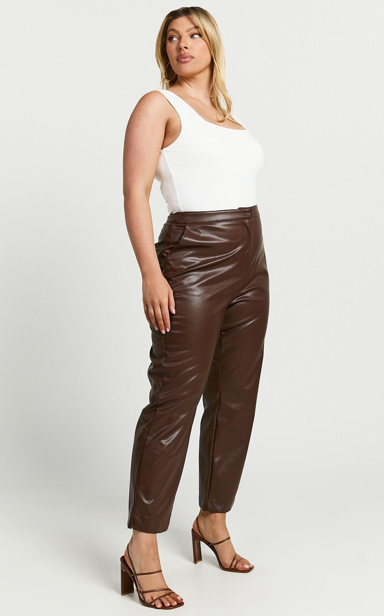 Azelia Pants - Mid Rise Cropped Faux Leather Pants in Dark Chocolate Product Image