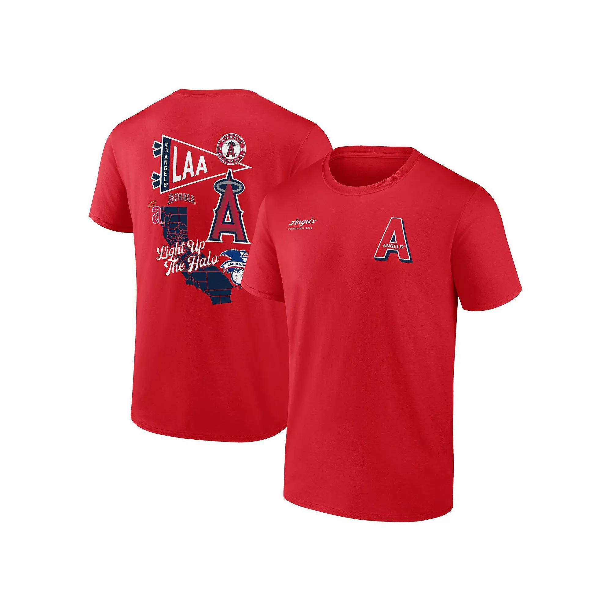 Men's Fanatics Branded Red Los Angeles Angels Split Zone T-Shirt, Size: Small Product Image