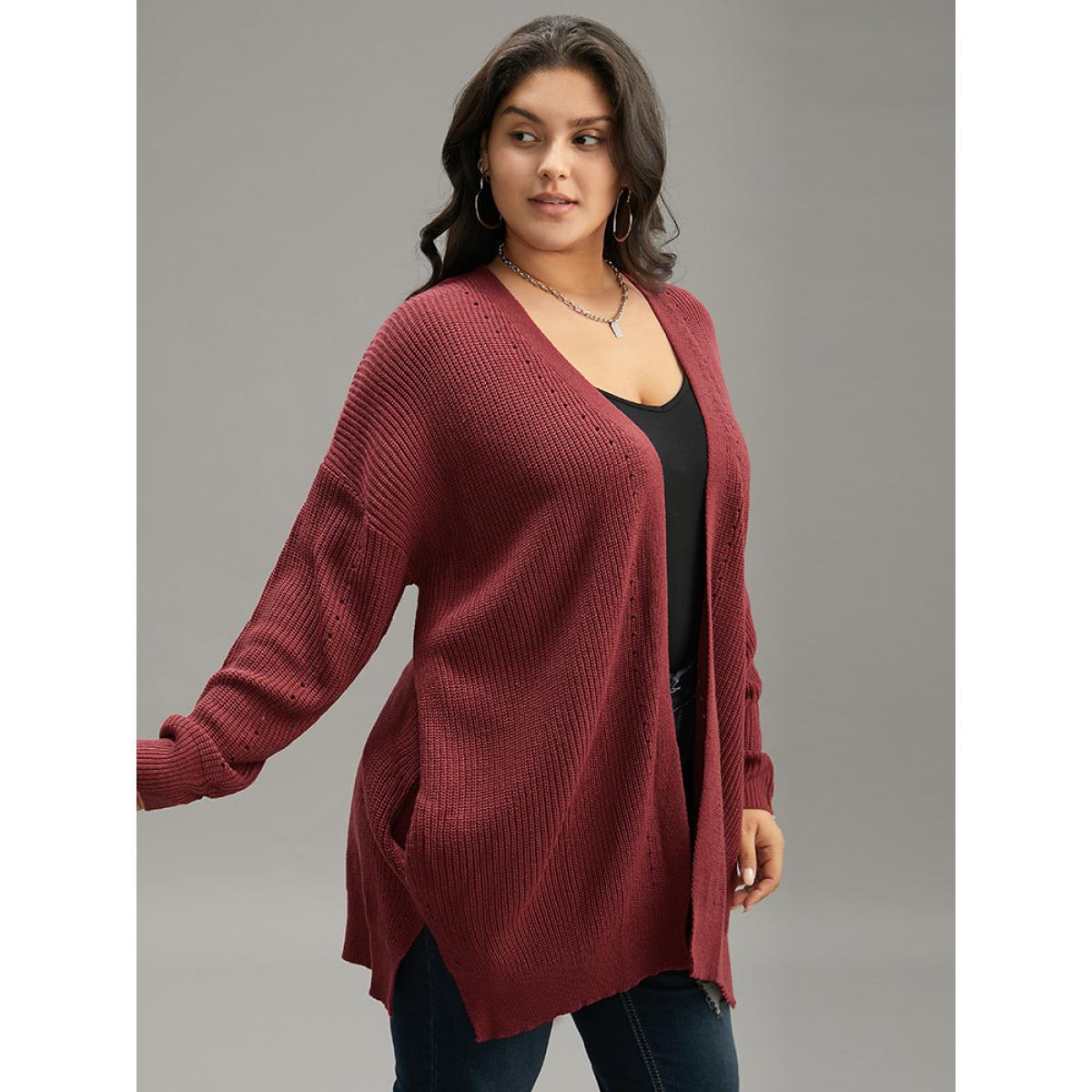Plus Size Plain Open Front Drop Shoulder Basic Cardigan Scarlet Women Casual Loose Long Sleeve Dailywear Cardigans BloomChic 28/5X Product Image