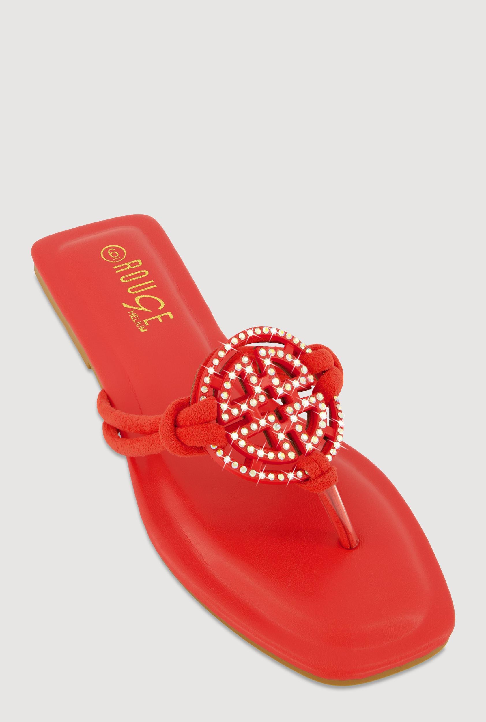 Womens Rhinestone Geo Pendant Thong Slide Sandals Product Image