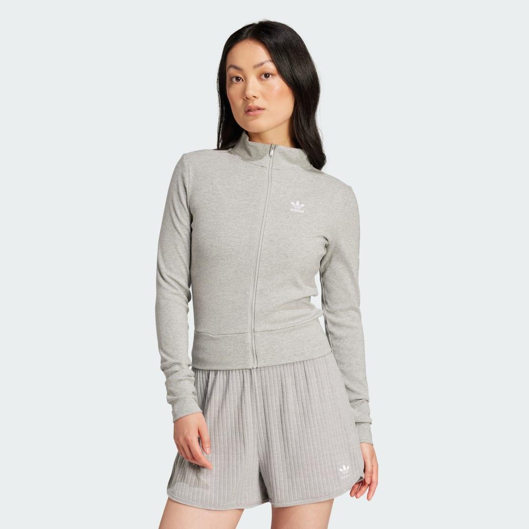 adidas Essentials Ribbed Full-Zip Track Top Black XL Womens Product Image