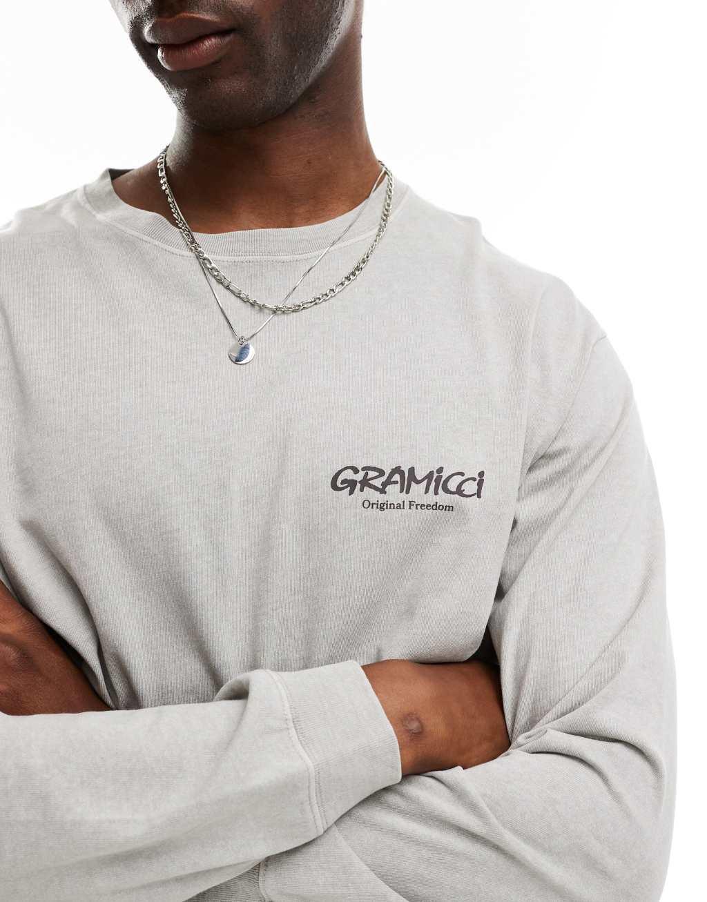 Gramicci original freedom graphic long sleeve t-shirt in pigment sage Product Image