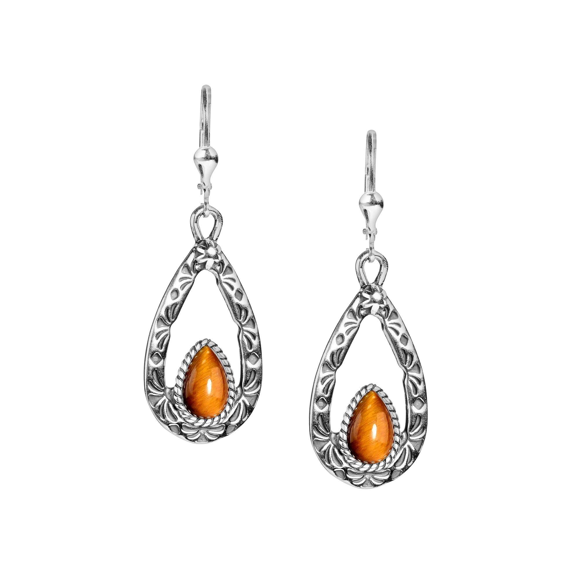 Southwest Spirit Sterling Silver and Stone Drop Earrings, Womens, Tiger Eye Product Image