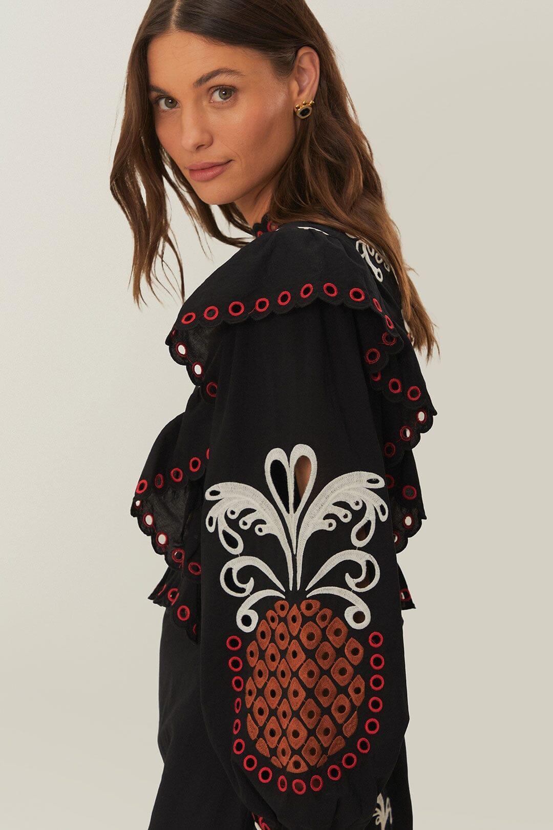 Cashew Mandala Richilieu Long Sleeve Maxi Dress, CASHEW MANDALA BLACK / S Product Image