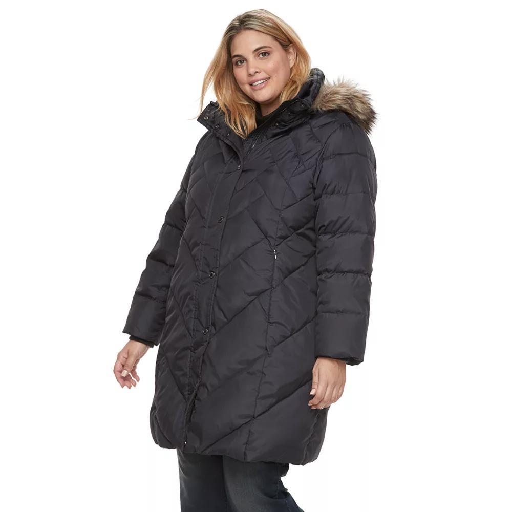 Plus Size TOWER by London Fog Faux-Fur Hood Down Puffer Coat, Women's, Size: 1XL, Blue Product Image