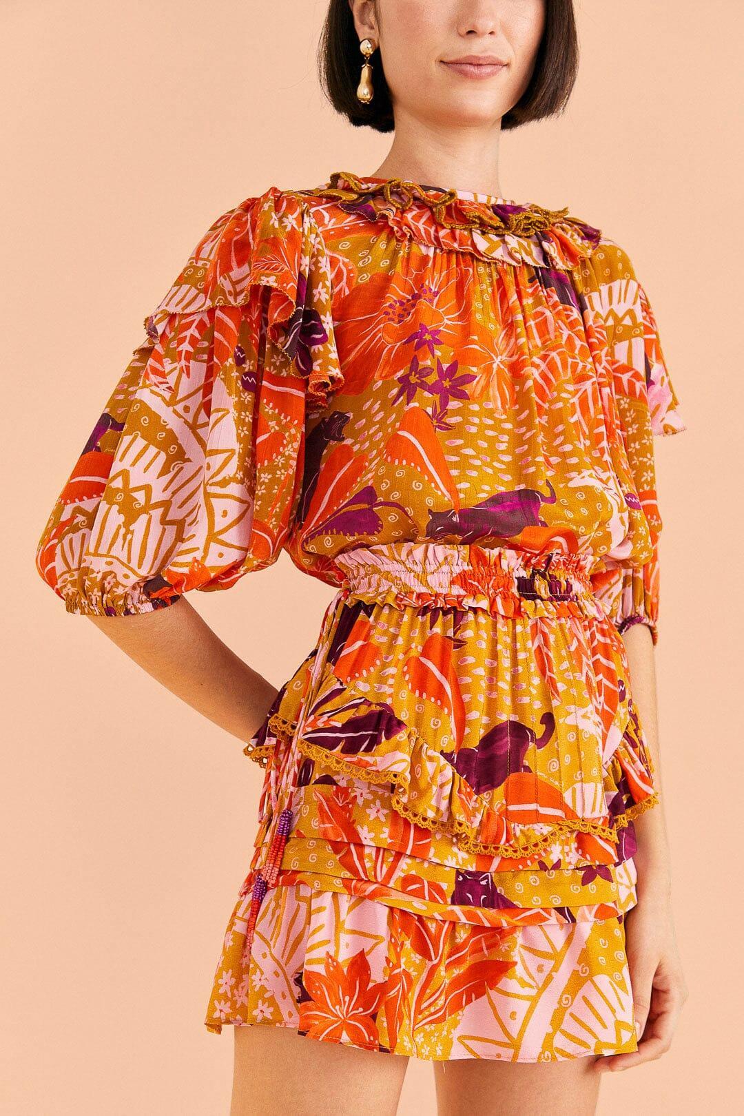 Beige Jungle Panther Mini Skirt Product Image