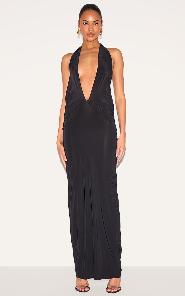 Black Slinky Extreme Plunge Maxi Dress Product Image