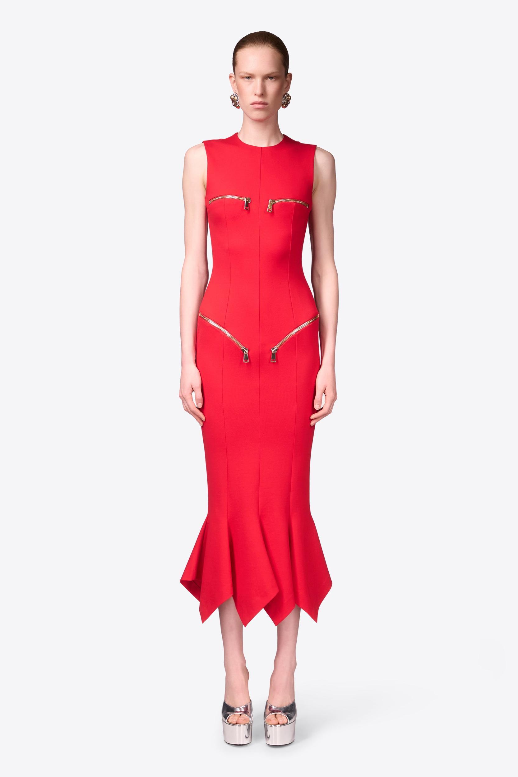 Handkerchief Zipper Midi Dress Product Image