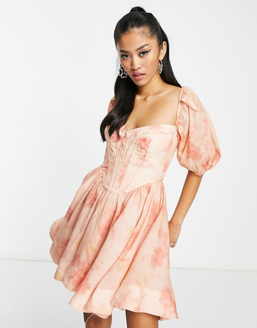 Bardot puff sleeve corset mini dress Product Image