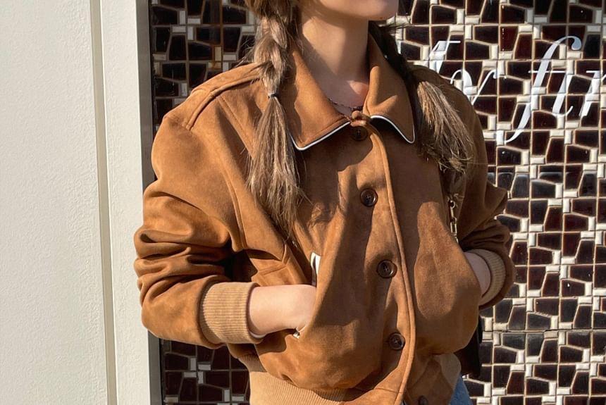 Faux Suede Button-Up Jacket Product Image
