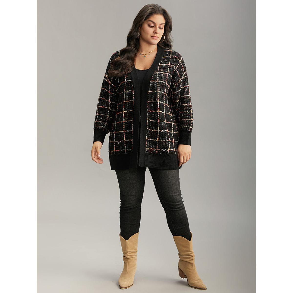Plus Size Heather Plaid Elastic Cuffs Cardigan Multicolor Women Casual Loose Long Sleeve Festival-Christmas Cardigans BloomChic 18-20/2X Product Image