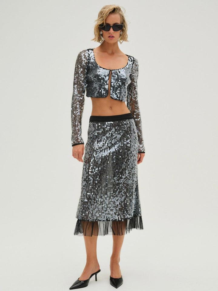Christelle Midi Skirt — Silver Product Image