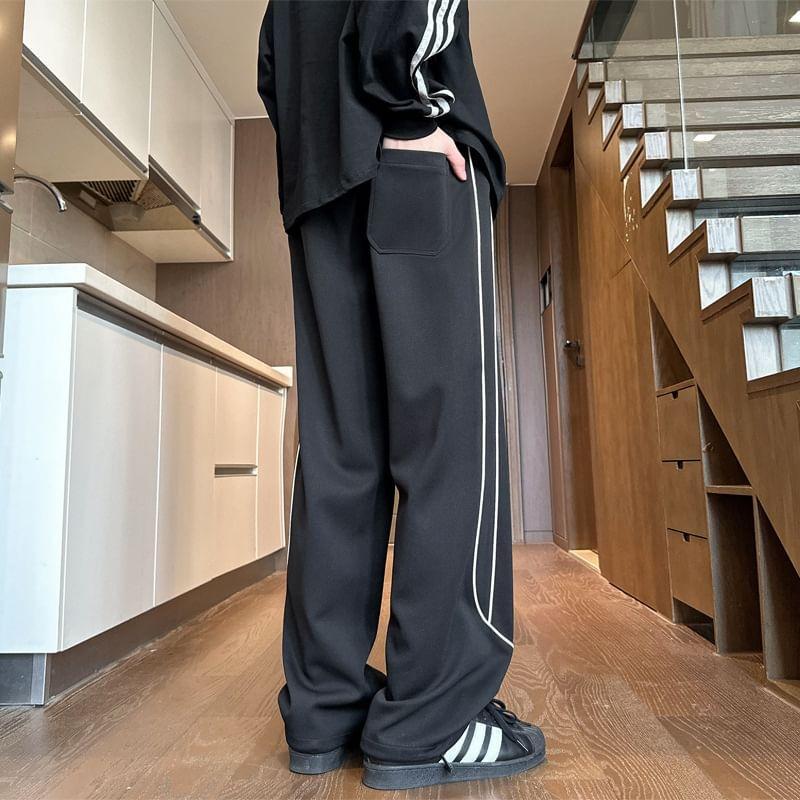Drawstring Waist Two Tone Wide Leg Pants Product Image
