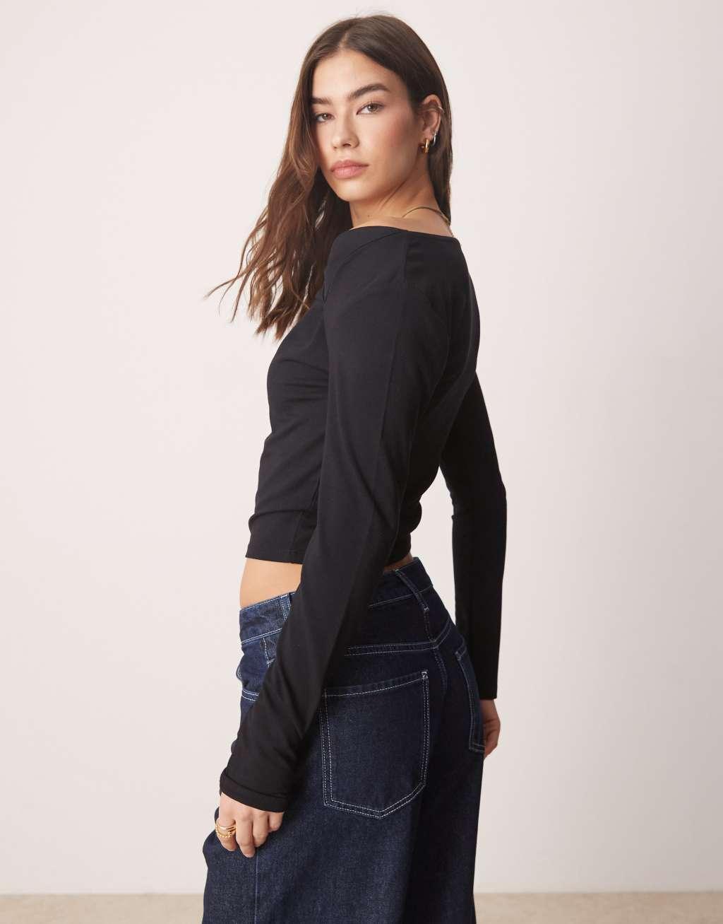 ASOS DESIGN cowl neck asymmetric top in black Product Image