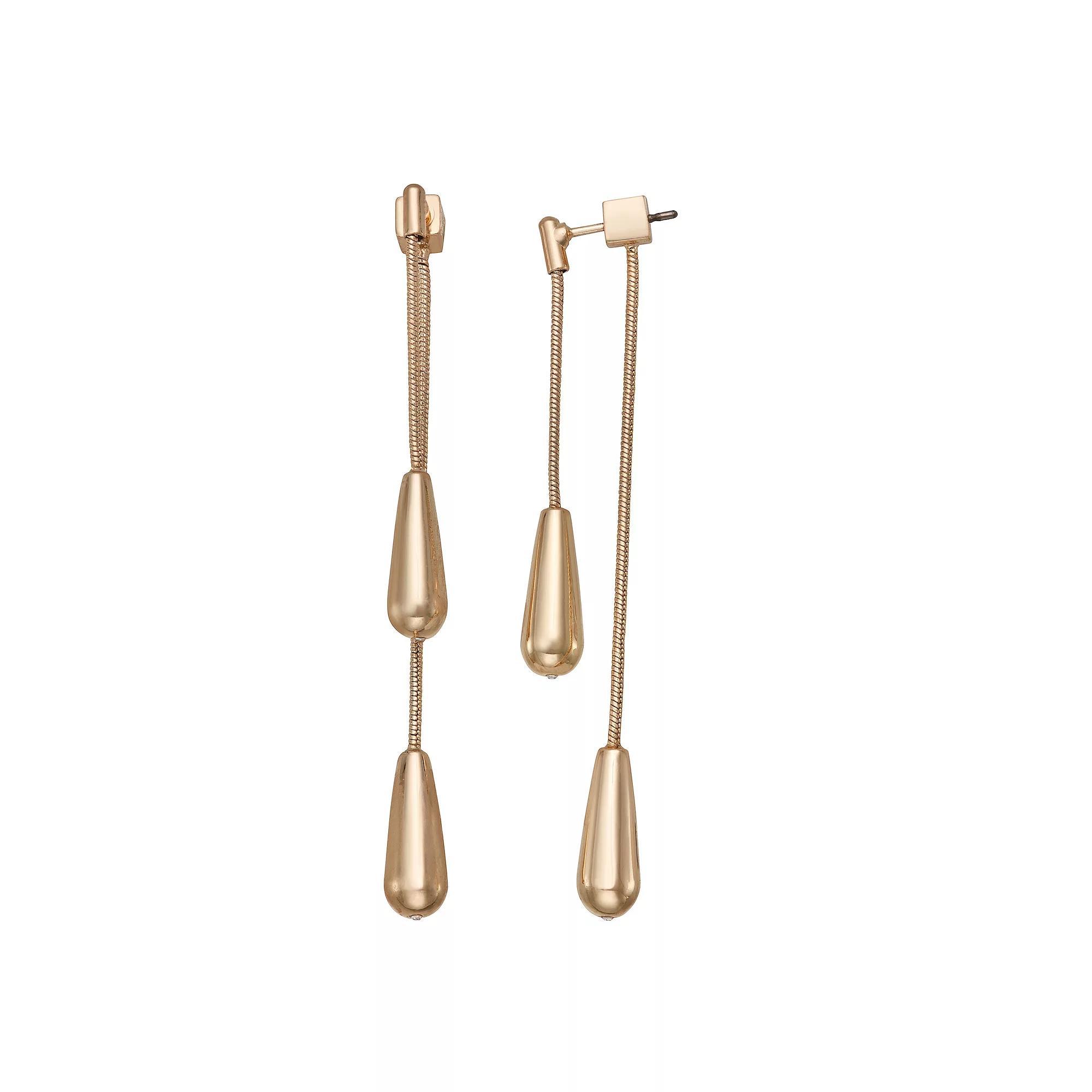 Nine West Gold Tone Front and Back Drop Earrings, Women's Product Image