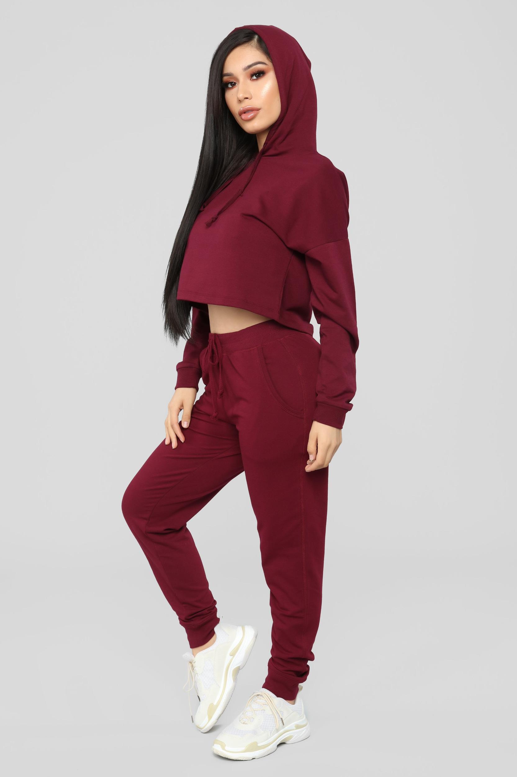 Latest And Greatest French Terry Jogger - Burgundy Product Image