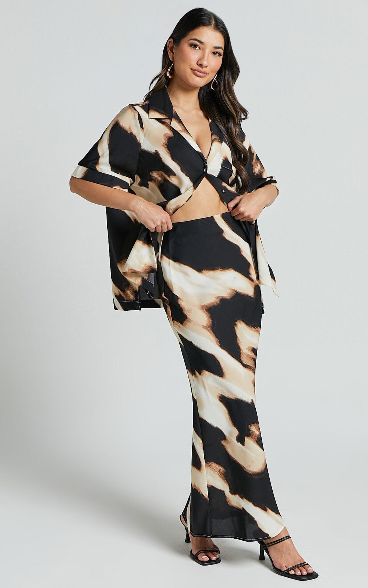 Tabitha Maxi Skirt - High Waist Slip Skirt in Brown Product Image