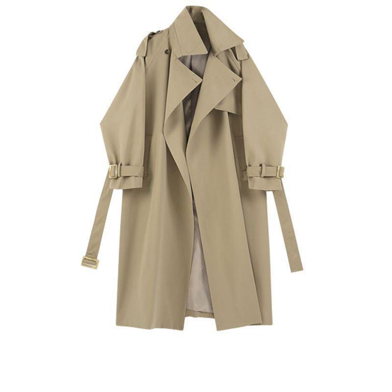 Lapel Collar Plain Open Front Trench Coat Product Image