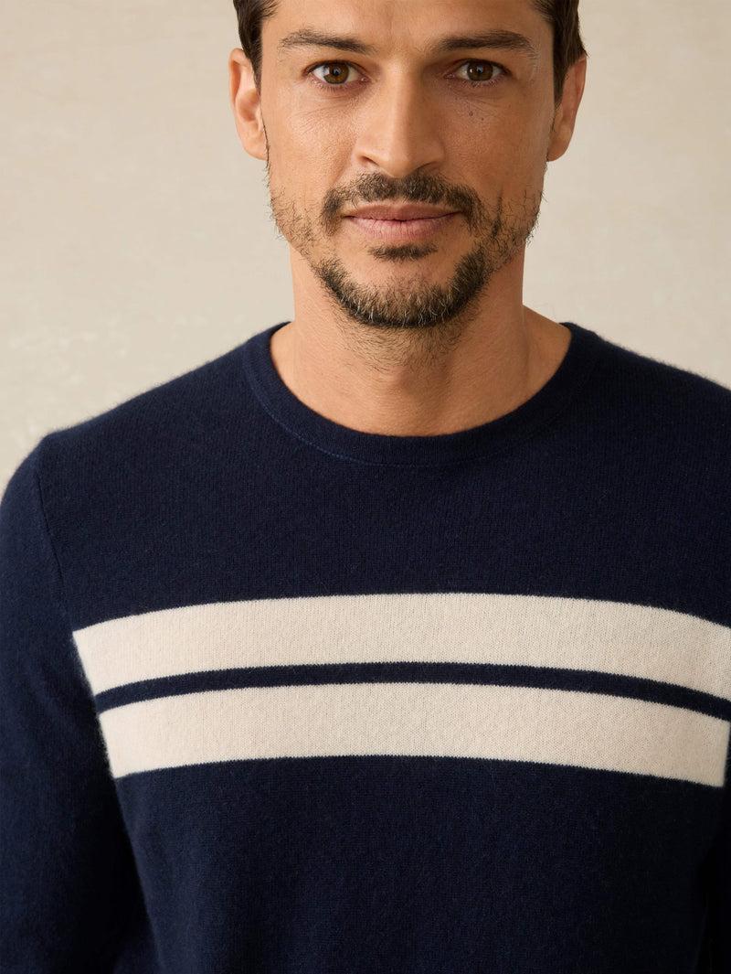 Tropical Cashmere Crewneck Sweater - Navy Night Surf Stripe Product Image