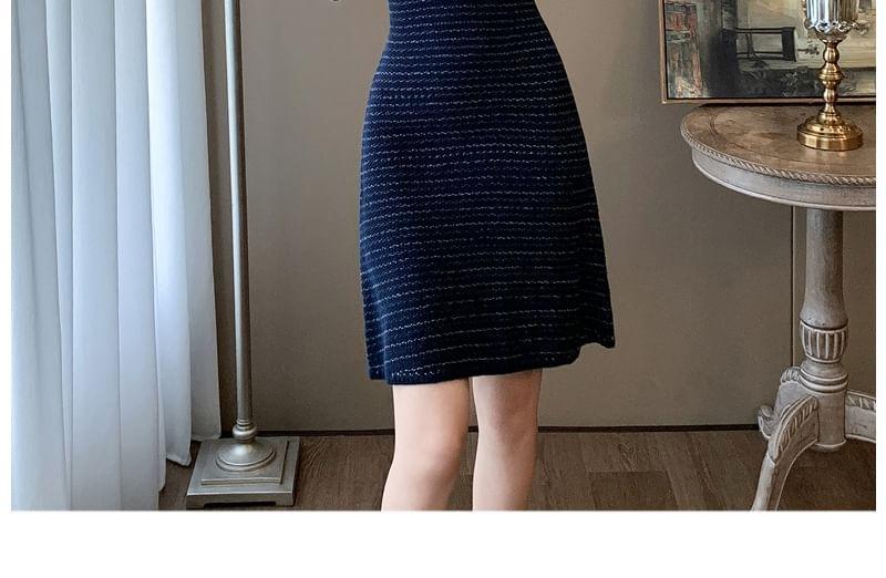 Long-Sleeve Round Neck Striped Knit A-Line Dress Product Image