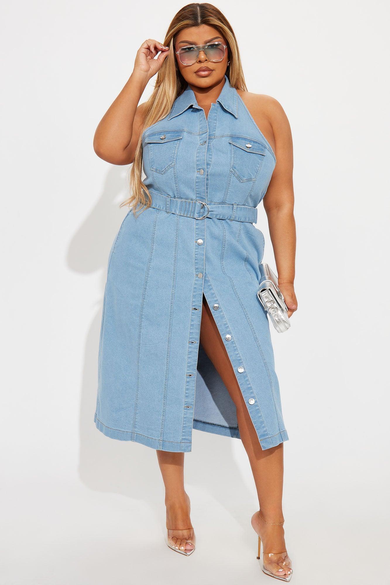 Erika Denim Midi Dress - Light Wash Product Image