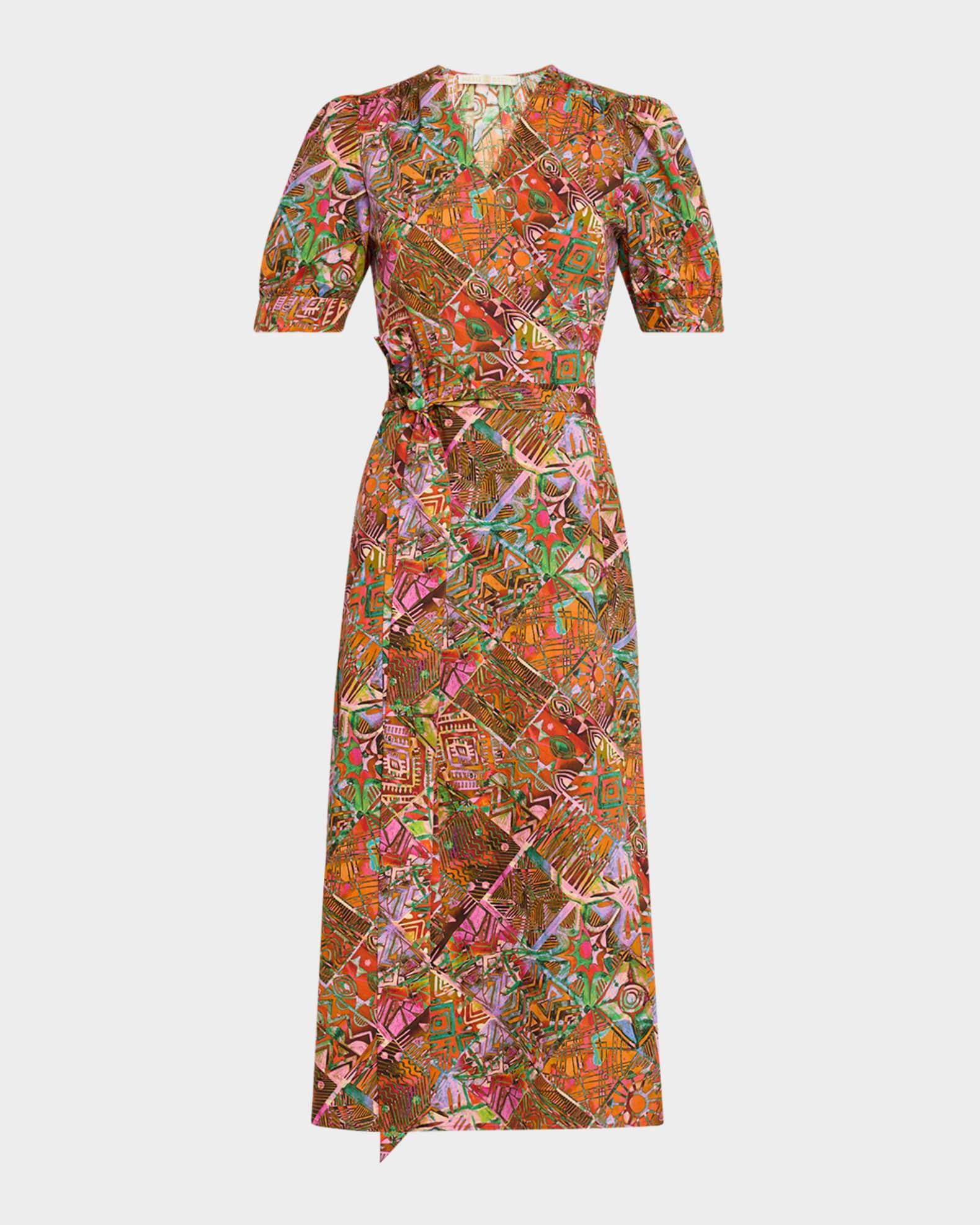 Rita Patchwork-Print Viscose Midi Wrap Dress Product Image
