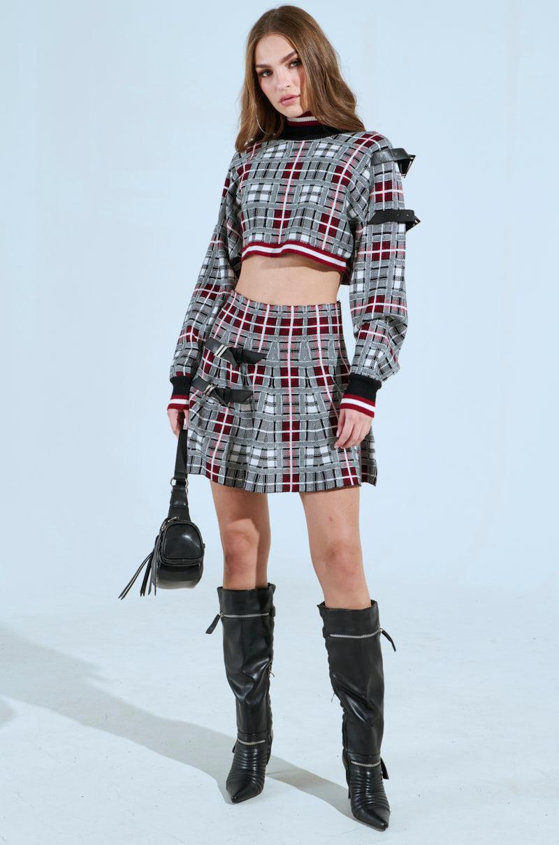 ALL EYES ON ME MOCK NECK BUCKLE SLEEVE DETAIL SWEATER Product Image