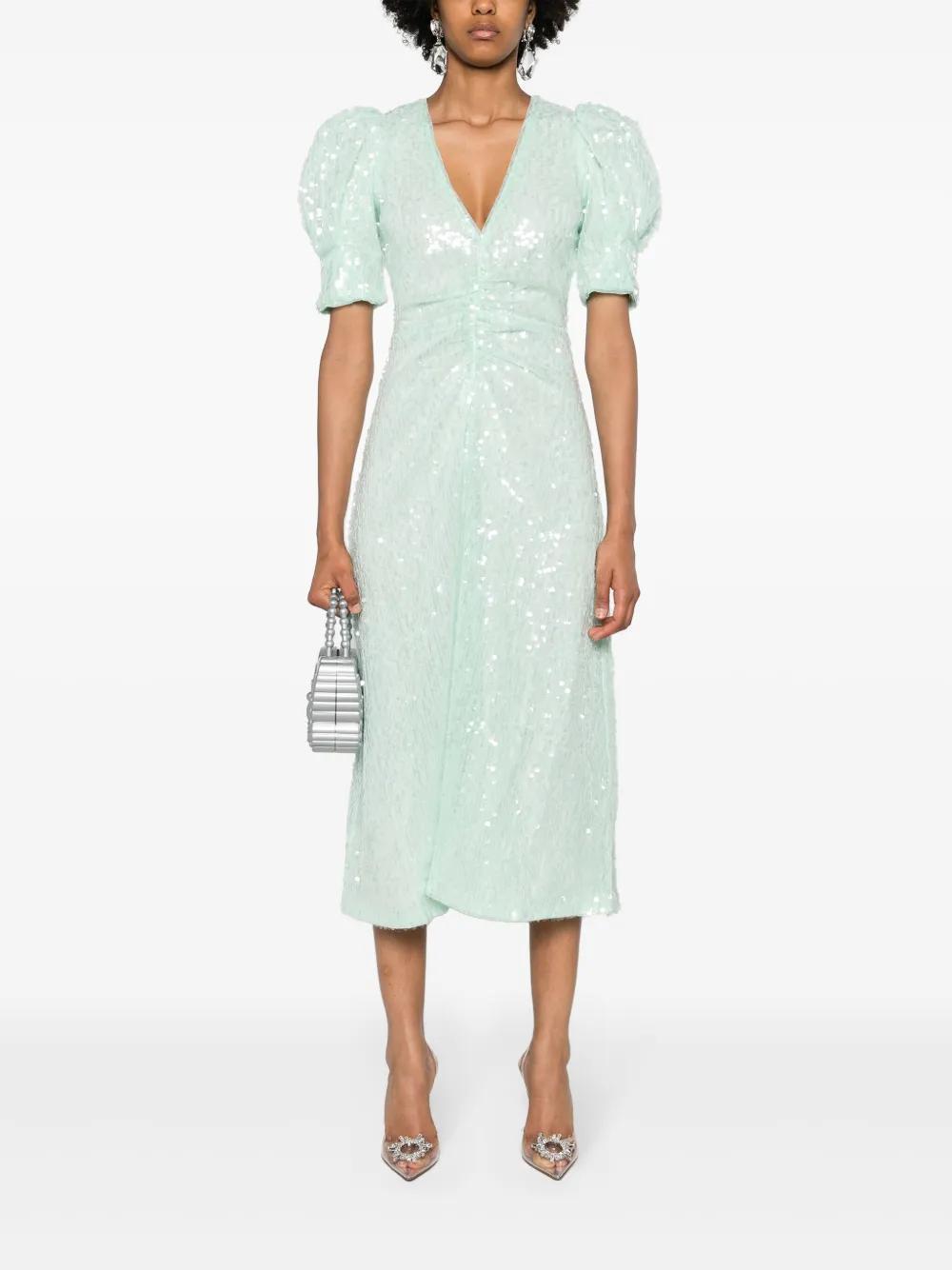 sequinned puff-sleeve midi dress   Product Image