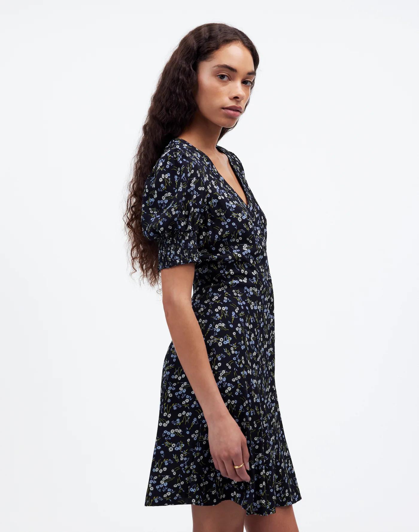V-Neck Button-Front Mini Dress in Floral Product Image