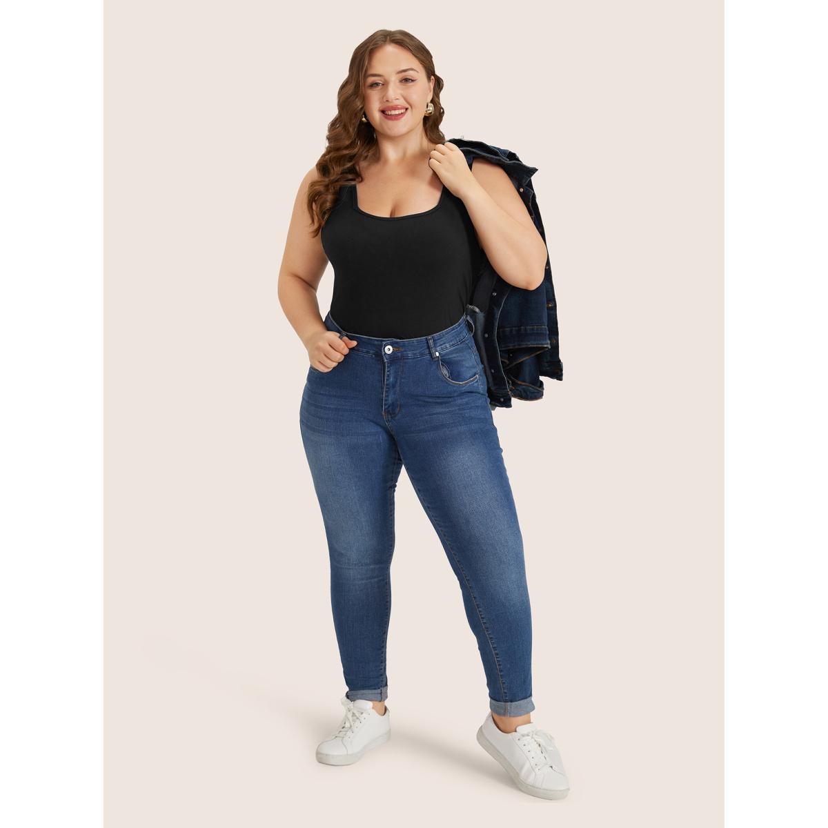 Plus Size Supersoft Essentials Plain Square Neck Skinny Tank Top Women Black Basics Non Square Neck Everyday Tank Tops Camis BloomChic 28/5X Product Image