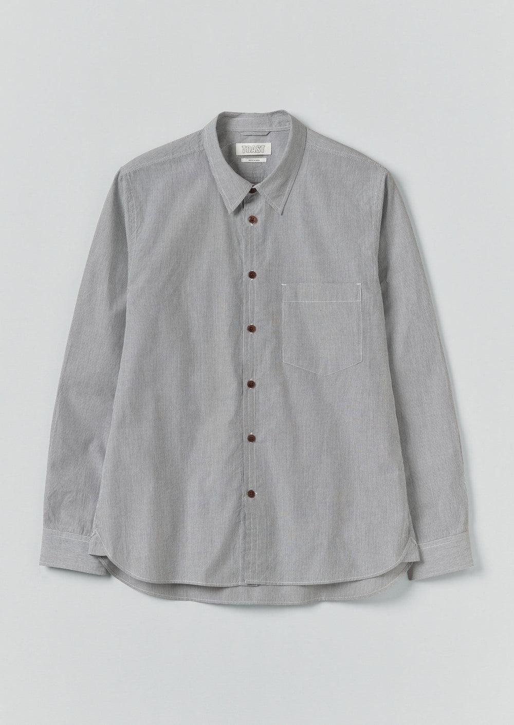 Fine Stripe Cotton Shirt | Ecru/Slate Product Image
