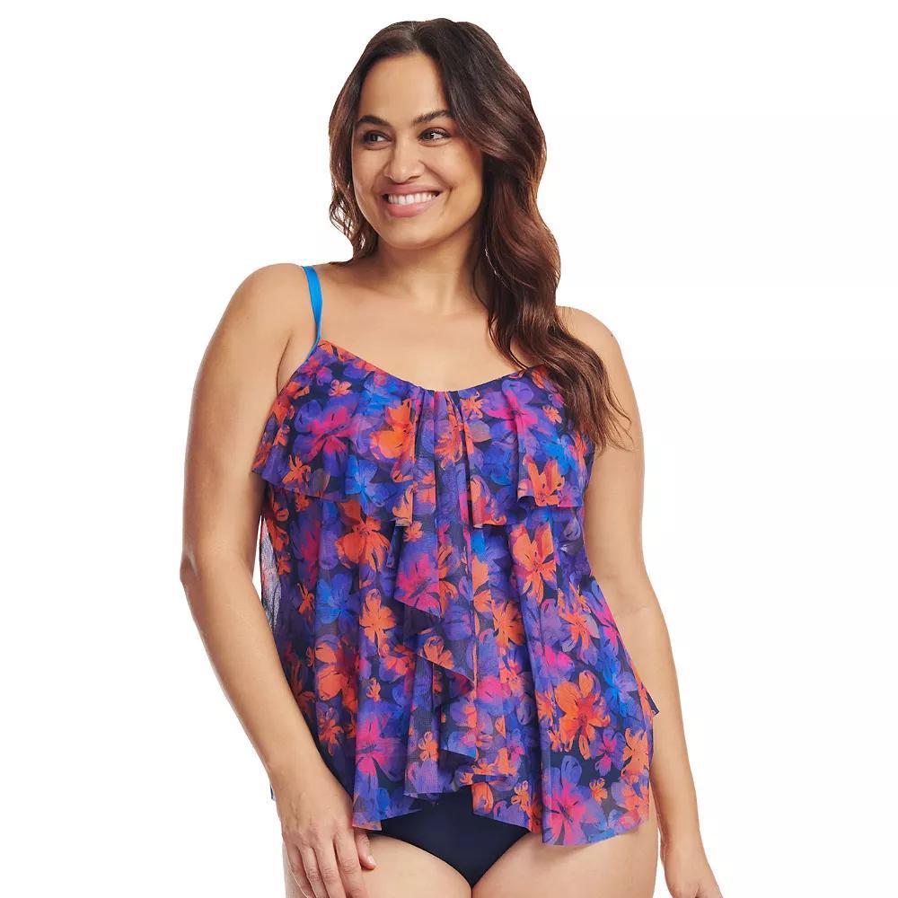 Plus Size Mazu Sea Breeze Paisley Draped Tier Mesh Tankini Swim Top, Women's, Size: 24 W, Multi Product Image
