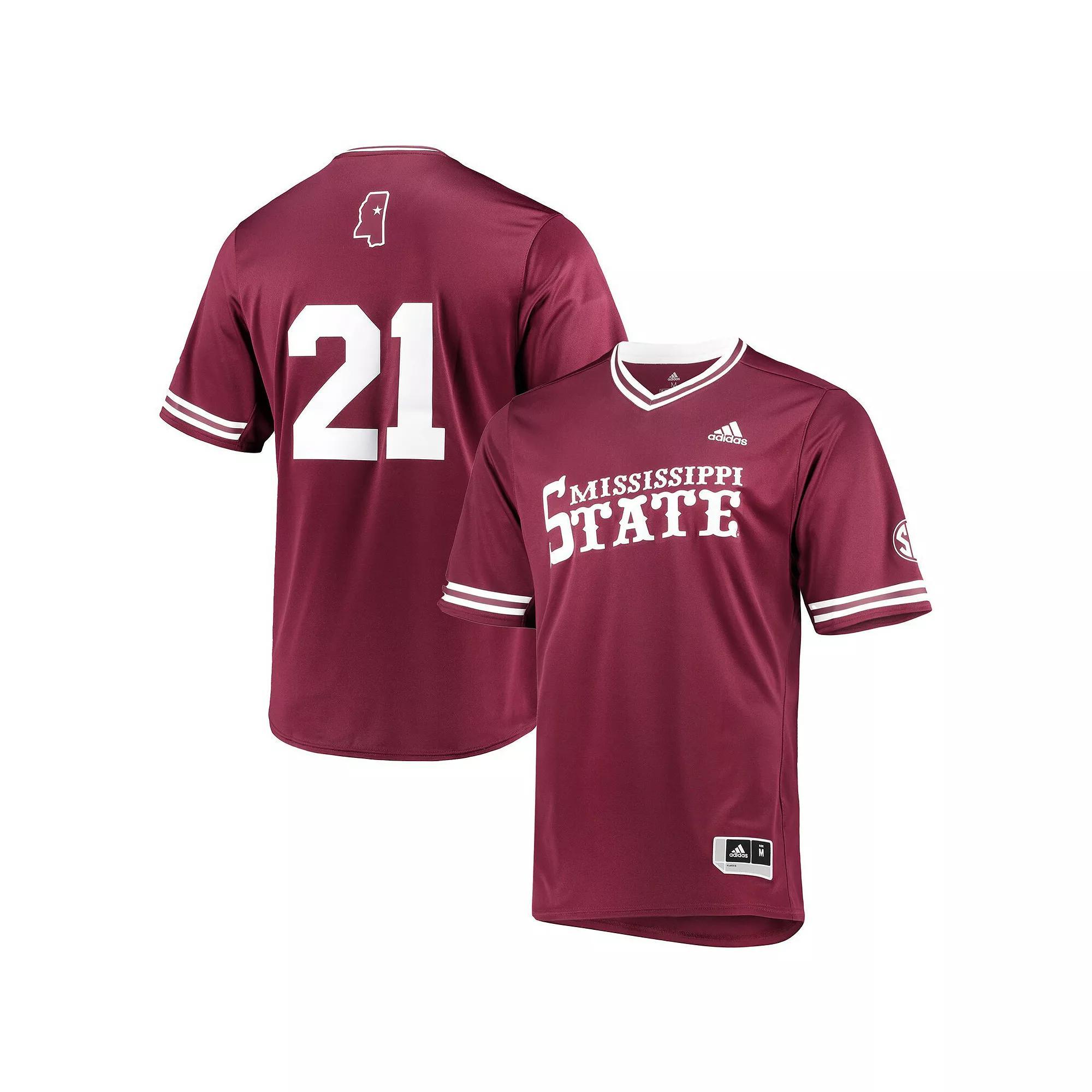 Men's adidas Maroon Mississippi State Bulldogs Replica V-Neck Baseball Jersey, Size: Medium, Mst Red Product Image