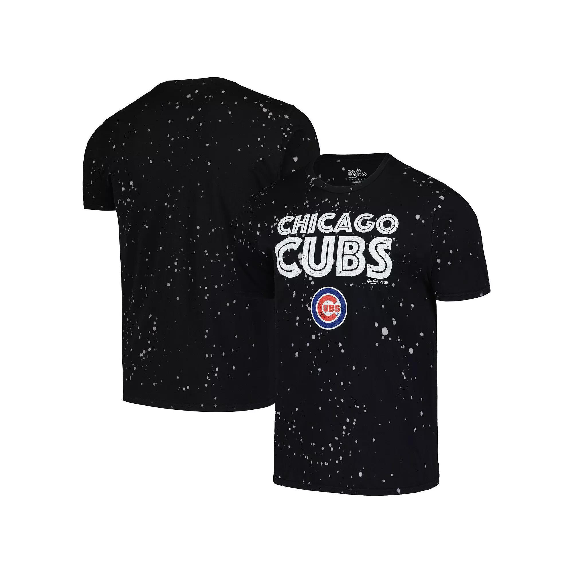 Men's Majestic Threads Black/White Chicago Cubs Splatter T-Shirt, Size: Medium Product Image