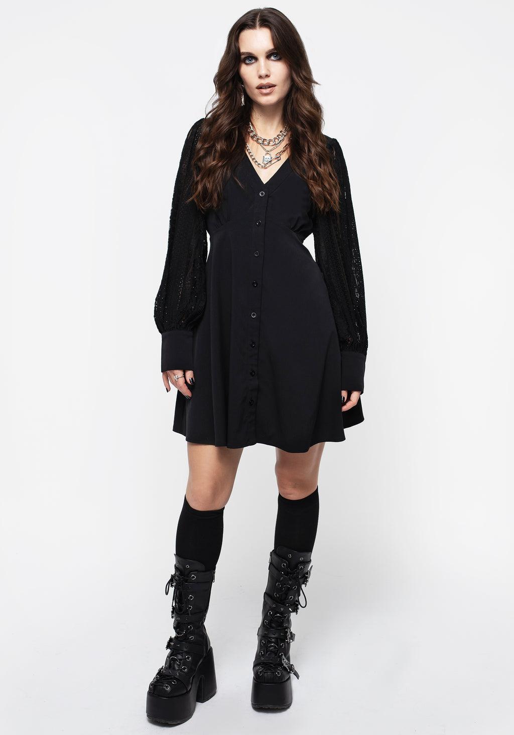 Covenant Lace Sleeve Button Up Mini Dress Product Image