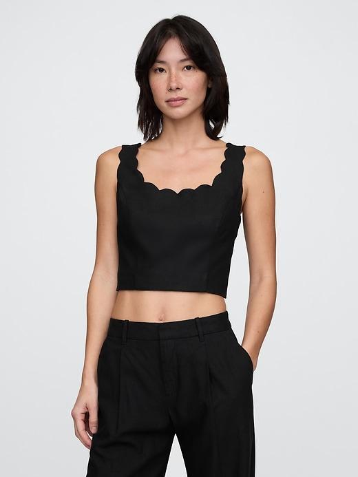Linen-Blend Scalloped Cropped Top Product Image