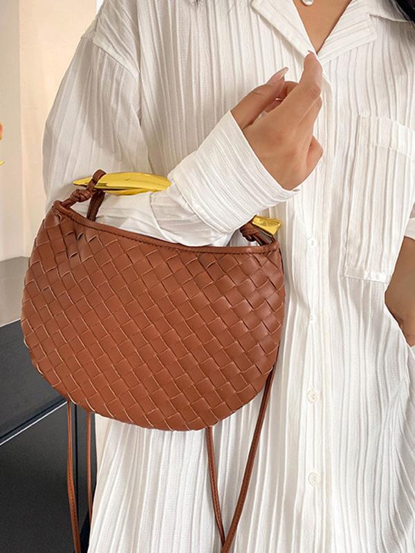 Geometric Split-Joint Woven Zipper Bags Handbags Product Image