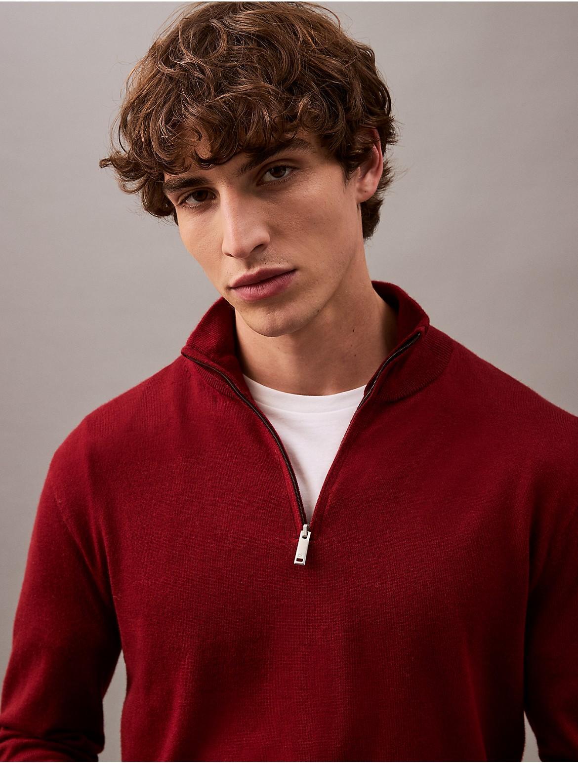 Calvin Klein Men's Extra Fine Merino Wool Blend Quarter Zip Sweater - Brown - XS Product Image