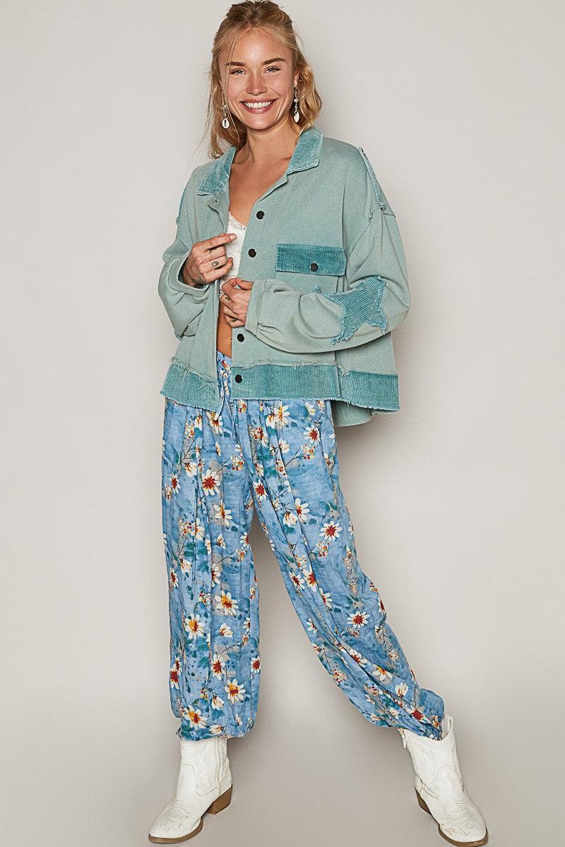 Contrast Corduroy Detail Button Down Shacket Product Image