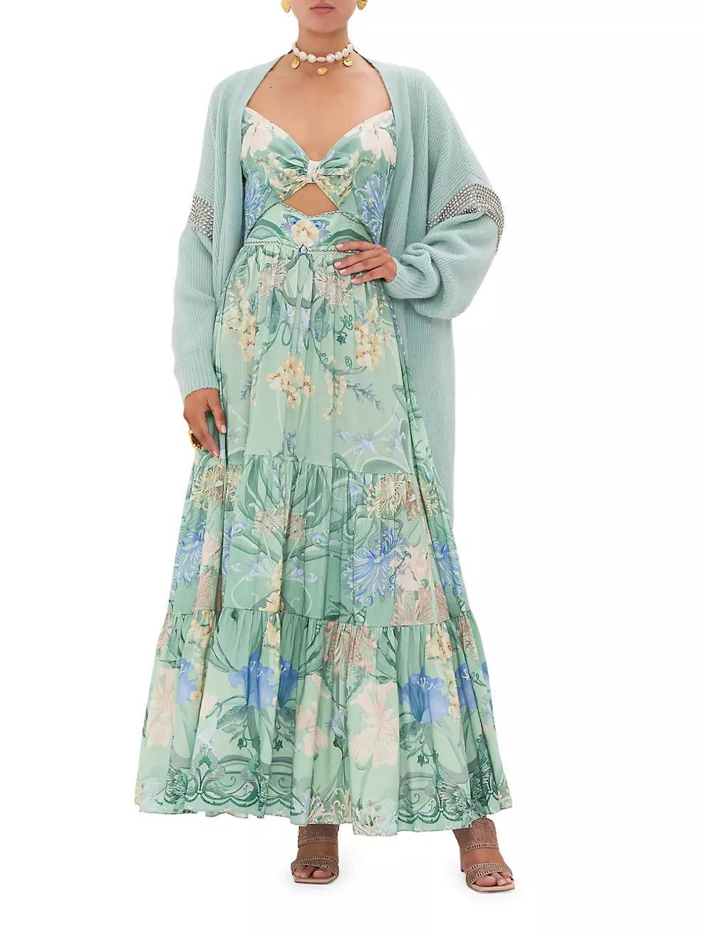 Twist-Front Cut-Out Printed Midi-Dress Product Image