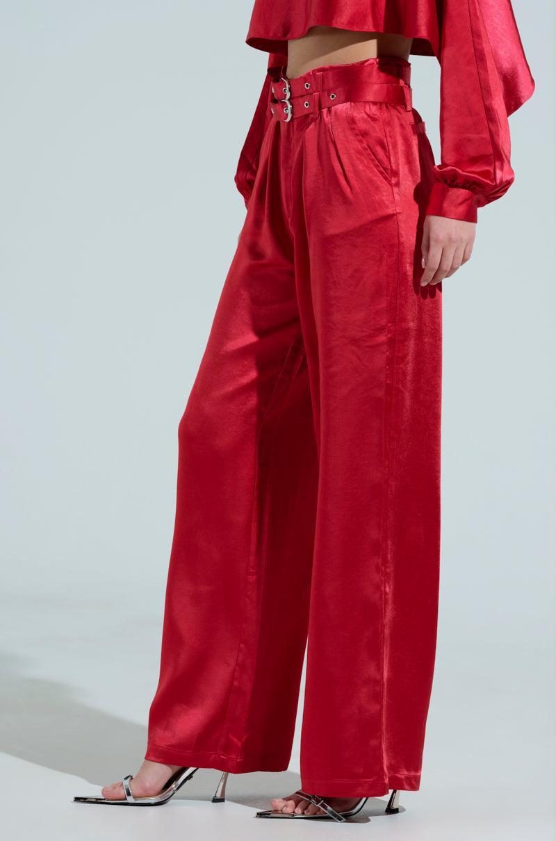 FEELIN THE LOVE BELTED SATIN TROUSER Product Image