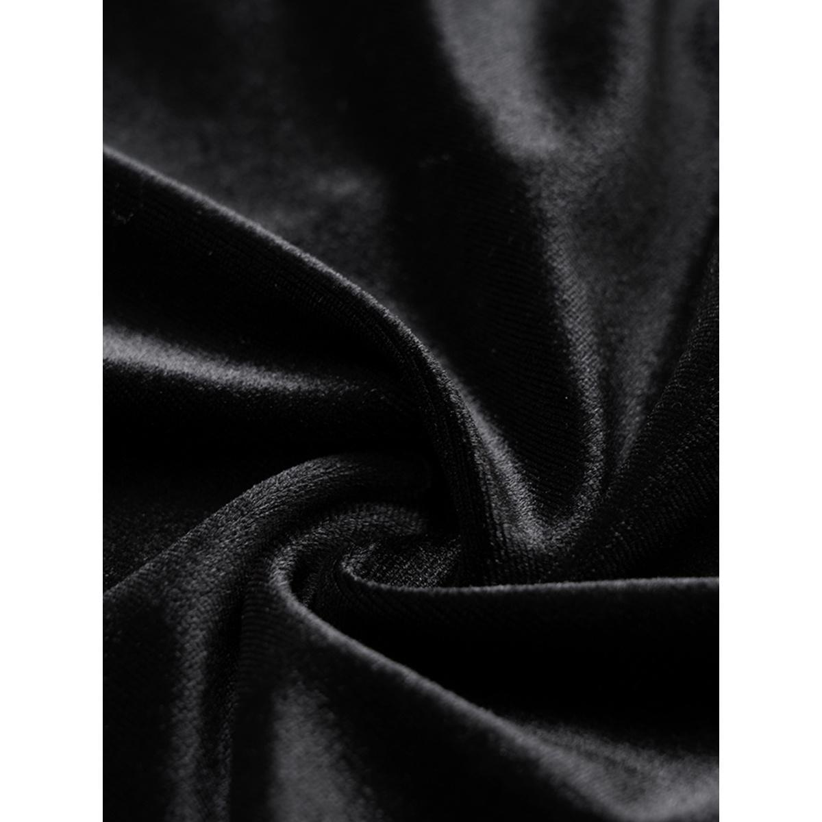 Plus Size Velvet Mesh Patchwork Asymmetrical Hem Coat Women Black Cocktail Velvet Ladies Party Winter Coats BloomChic 28/5X Product Image