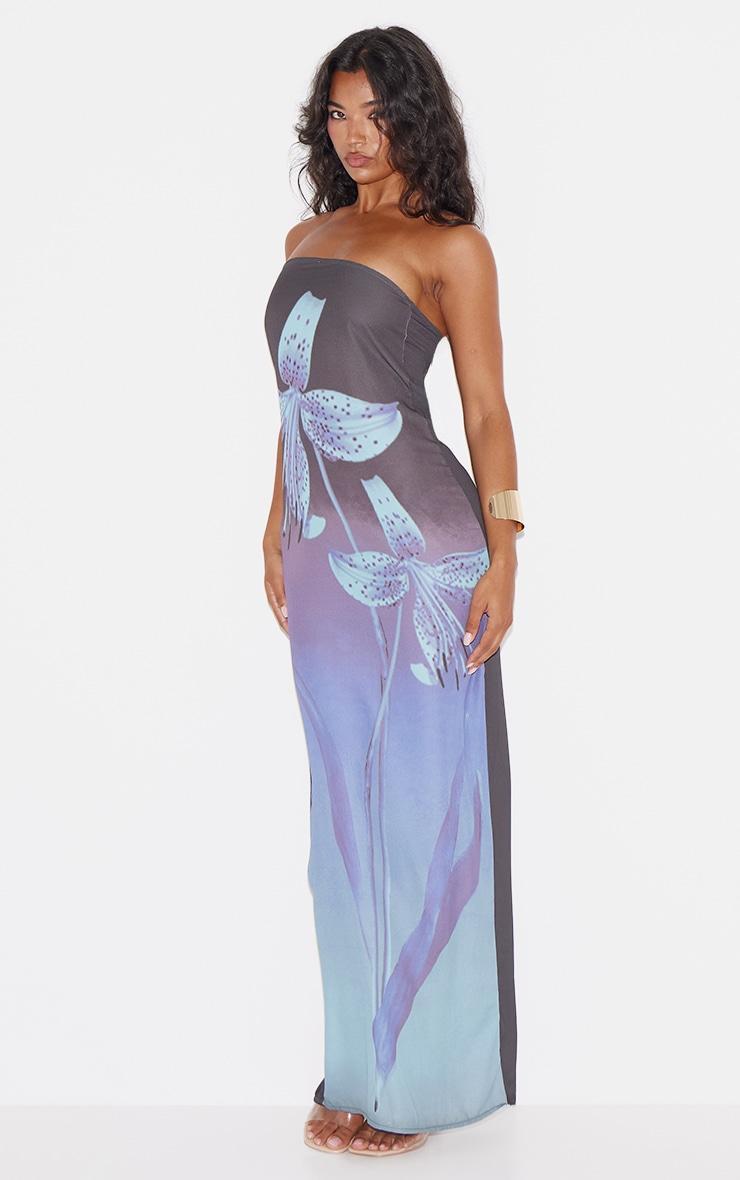 Blue Oversized Chiffon Floral Print Bandeau Maxi Dress Product Image