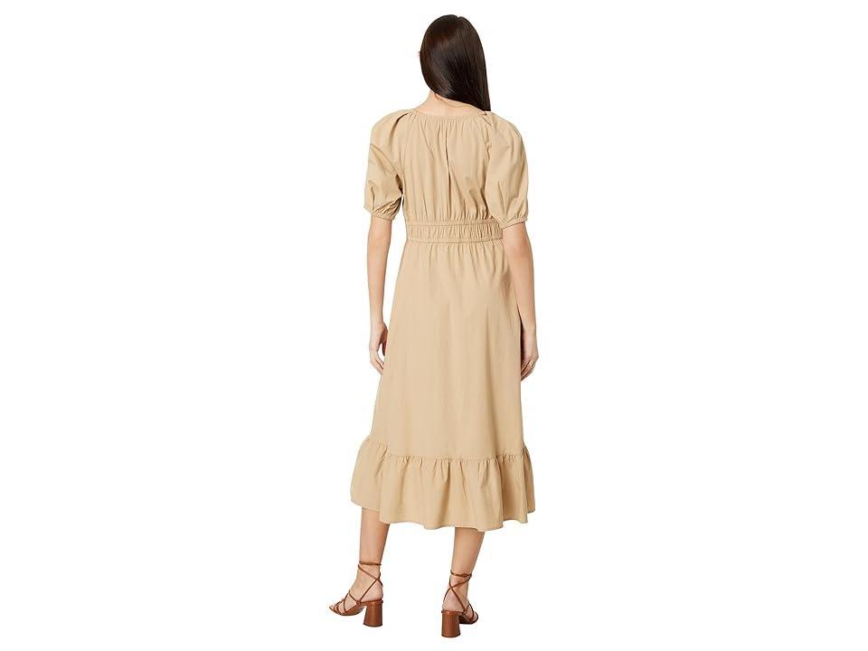 Womens Stretch Cotton Poplin V-Neck Midi-Dress Product Image