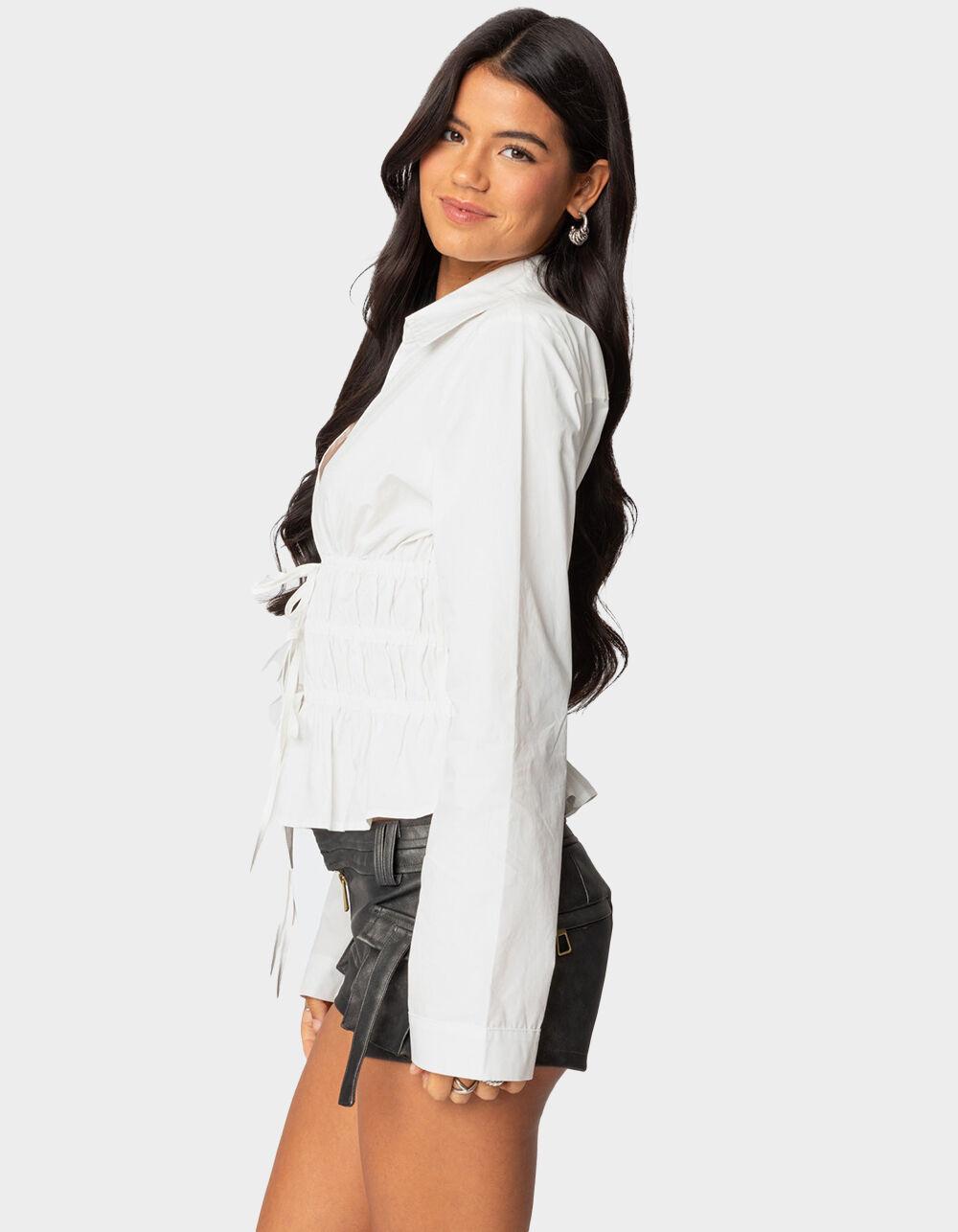 EDIKTED Sharon Collared Tie Front Top - WHITE Product Image